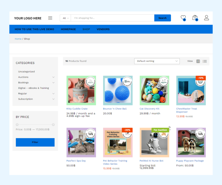 Customer view demo: Browse multivendor products by category in a WooCommerce marketplace